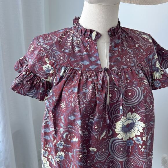 Ulla Johnson Letty Heliotrope Purple Floral Short Flutter Sleeves Blouse Size 2 - Picture 6 of 13